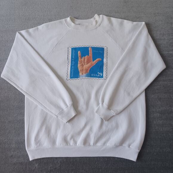 Hanes Other - Vintage Post Office USPS Stamp Sweater 1991 Colorado ASL I love You Size XL
